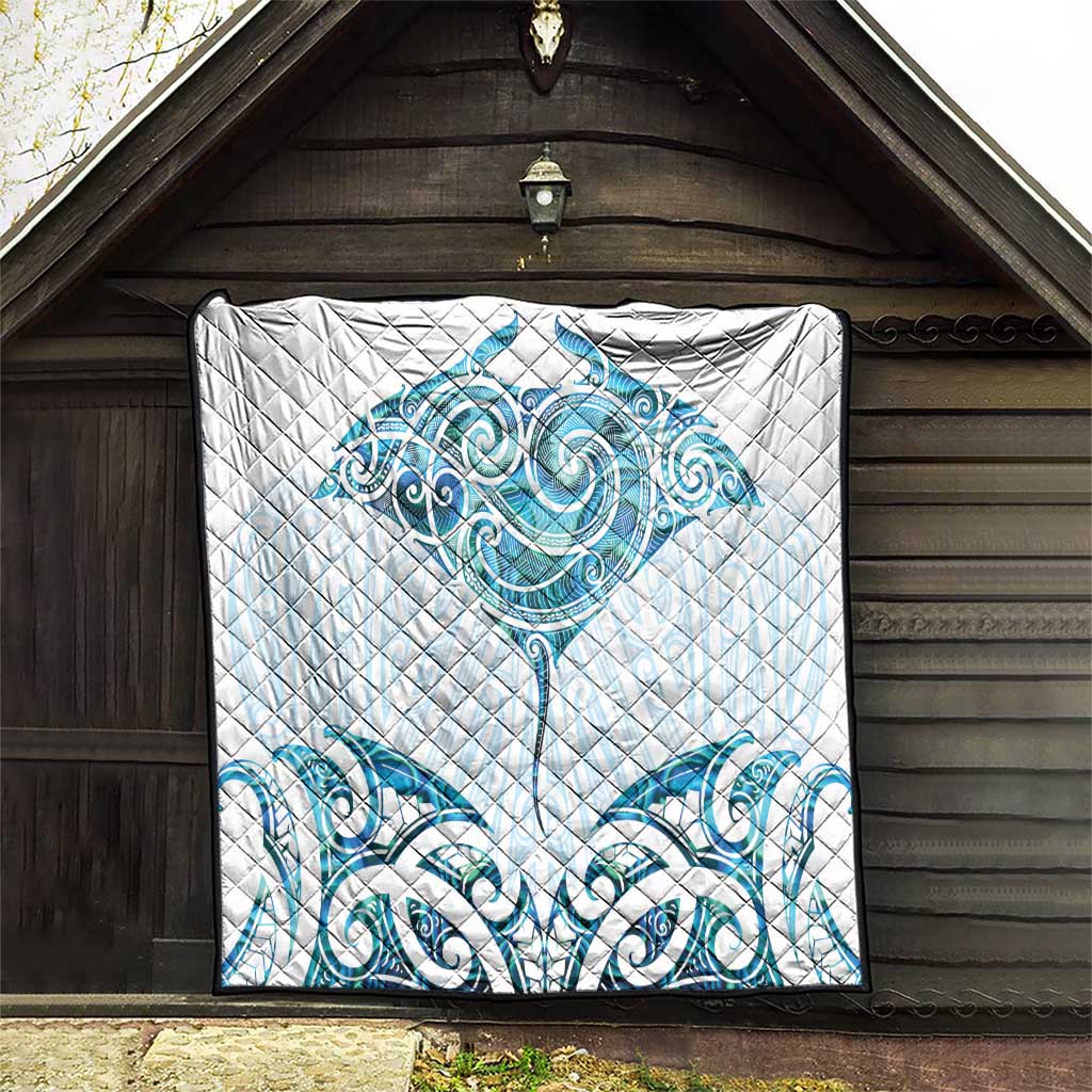 New Zealand Manta Ray Tattoo Quilt Aotearoa Maori Haehae Paua Shell - Polynesian Pride