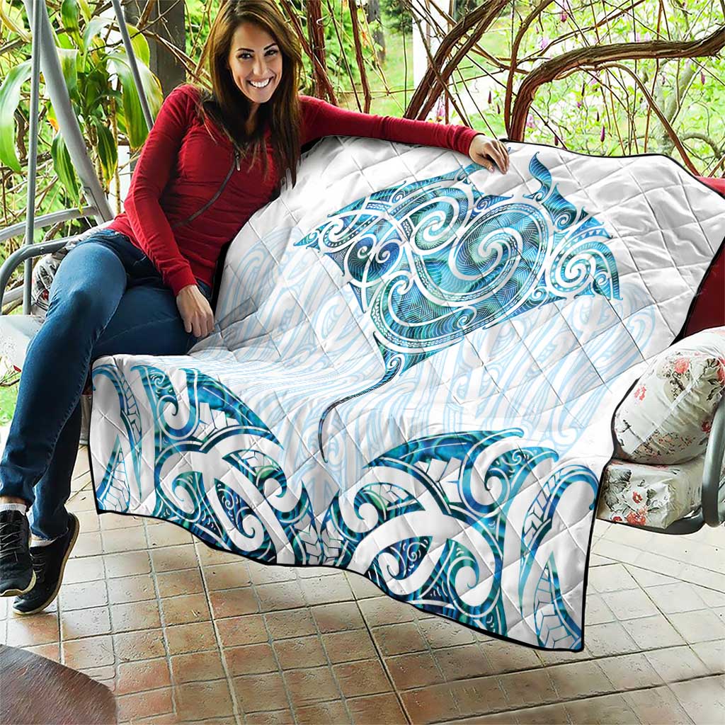 New Zealand Manta Ray Tattoo Quilt Aotearoa Maori Haehae Paua Shell - Polynesian Pride