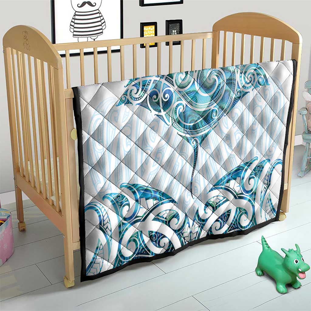 New Zealand Manta Ray Tattoo Quilt Aotearoa Maori Haehae Paua Shell - Polynesian Pride