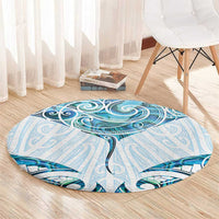 New Zealand Manta Ray Tattoo Round Carpet Aotearoa Maori Haehae Paua Shell - Polynesian Pride