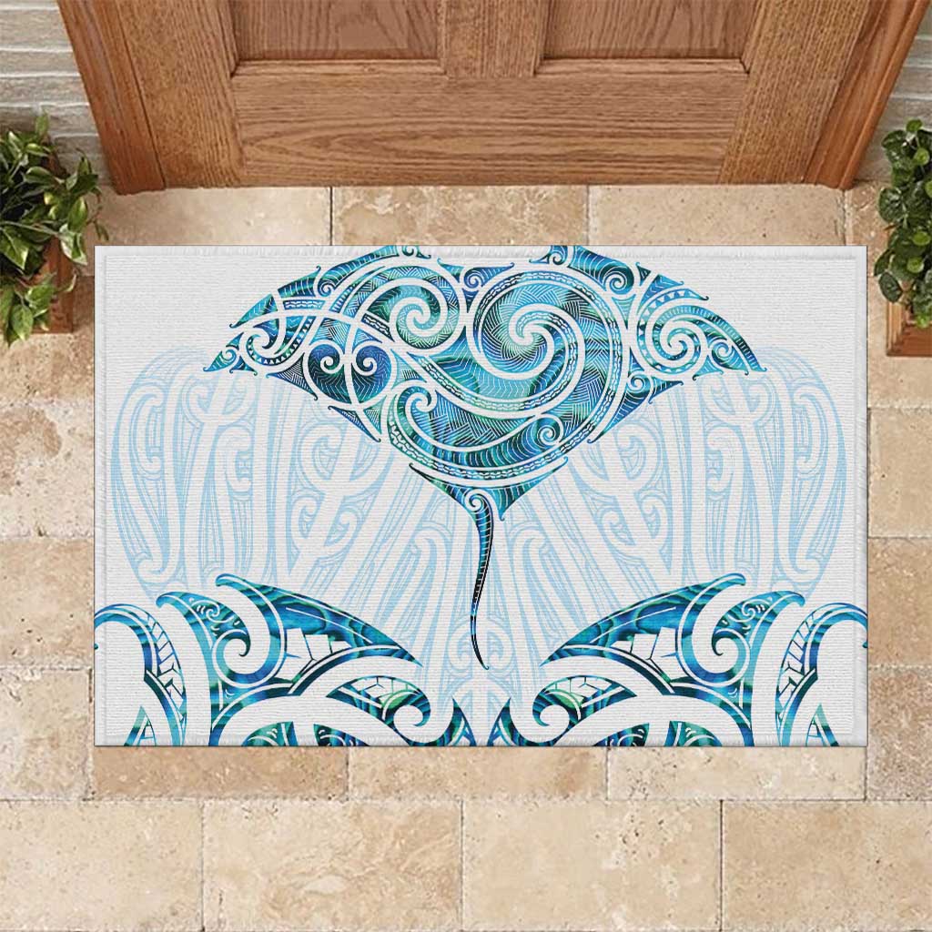 New Zealand Manta Ray Tattoo Rubber Doormat Aotearoa Maori Haehae Paua Shell - Polynesian Pride