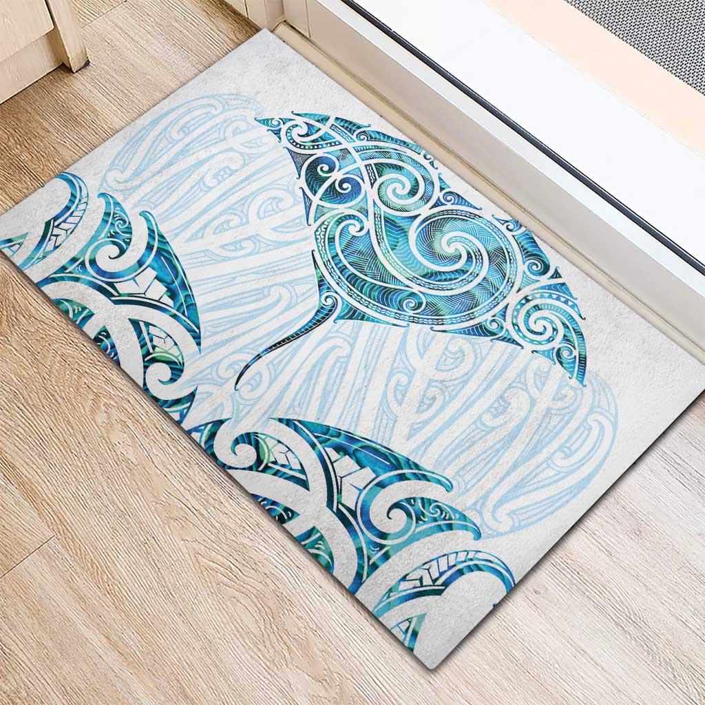 New Zealand Manta Ray Tattoo Rubber Doormat Aotearoa Maori Haehae Paua Shell - Polynesian Pride
