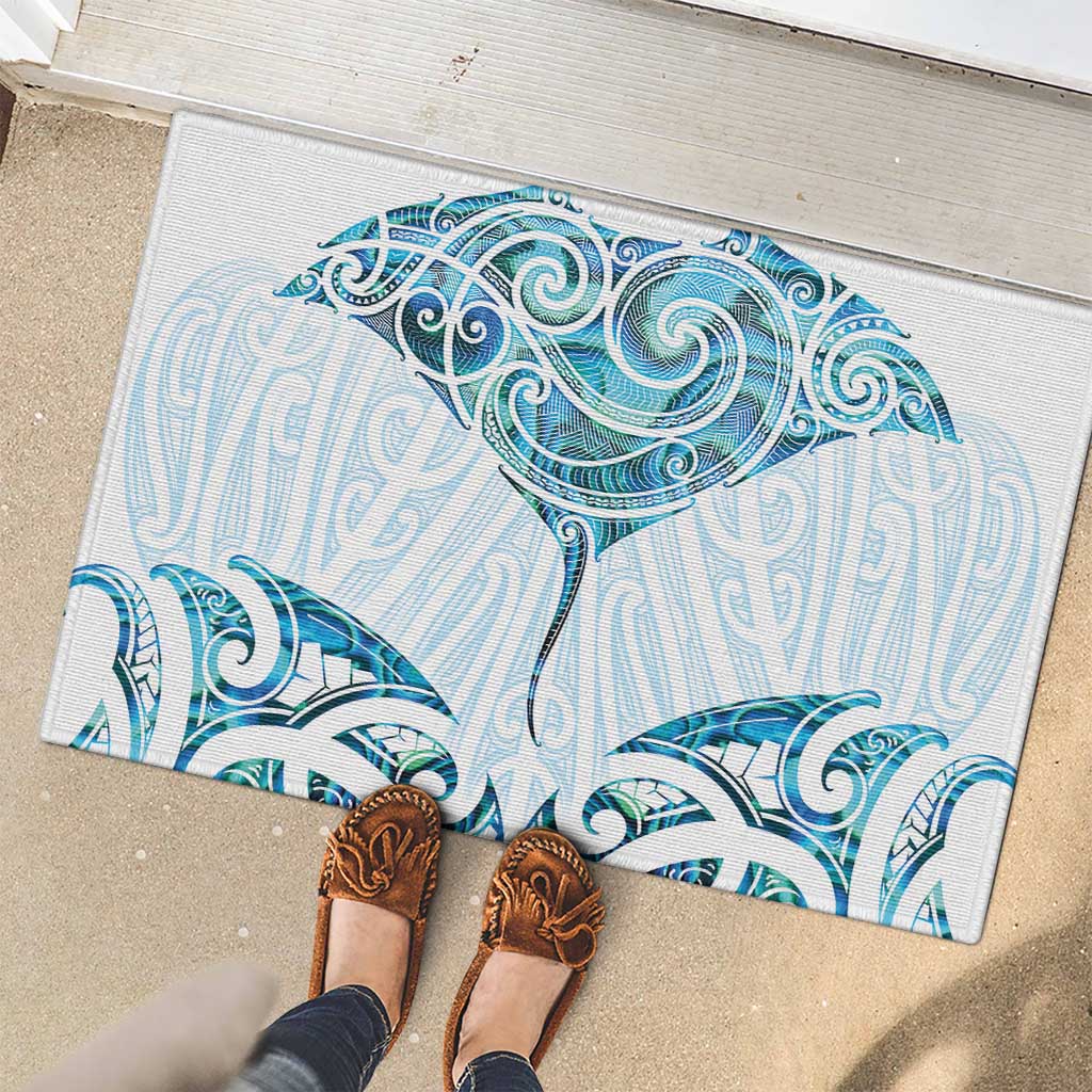 New Zealand Manta Ray Tattoo Rubber Doormat Aotearoa Maori Haehae Paua Shell - Polynesian Pride