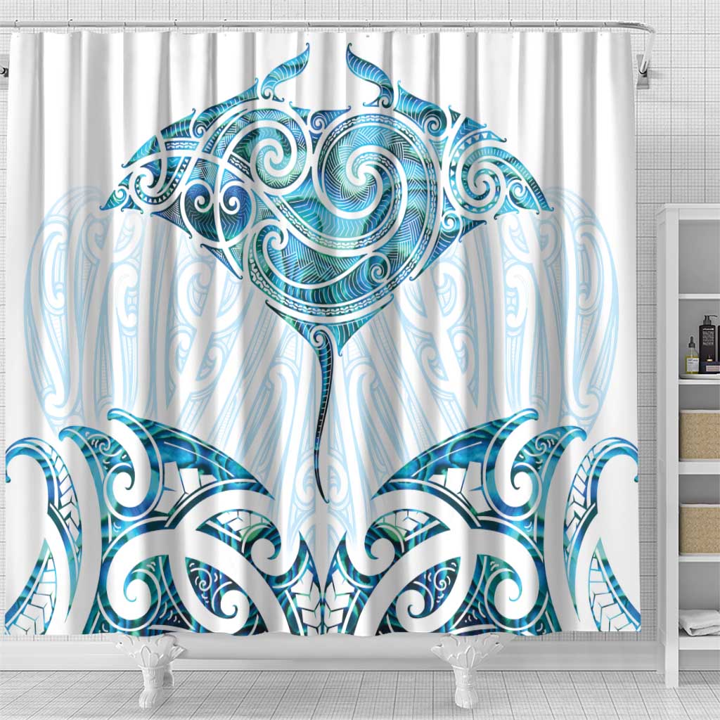 New Zealand Manta Ray Tattoo Shower Curtain Aotearoa Maori Haehae Paua Shell - Polynesian Pride
