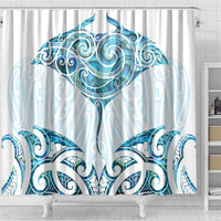 New Zealand Manta Ray Tattoo Shower Curtain Aotearoa Maori Haehae Paua Shell - Polynesian Pride
