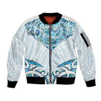 New Zealand Manta Ray Tattoo Sleeve Zip Bomber Jacket Aotearoa Maori Haehae Paua Shell - Polynesian Pride