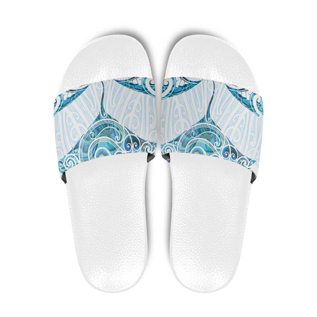 New Zealand Manta Ray Tattoo Slide Sandals Aotearoa Maori Haehae Paua Shell - Polynesian Pride