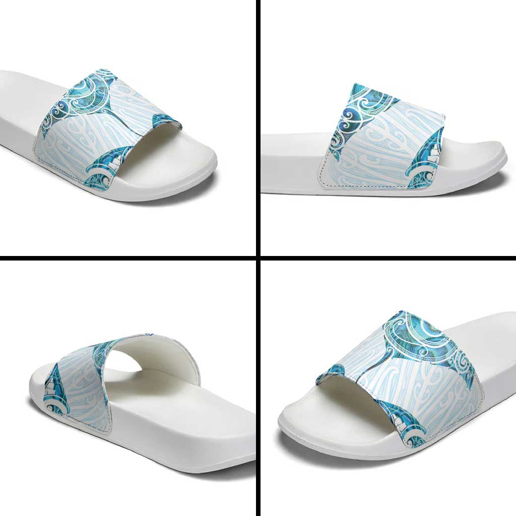 New Zealand Manta Ray Tattoo Slide Sandals Aotearoa Maori Haehae Paua Shell - Polynesian Pride