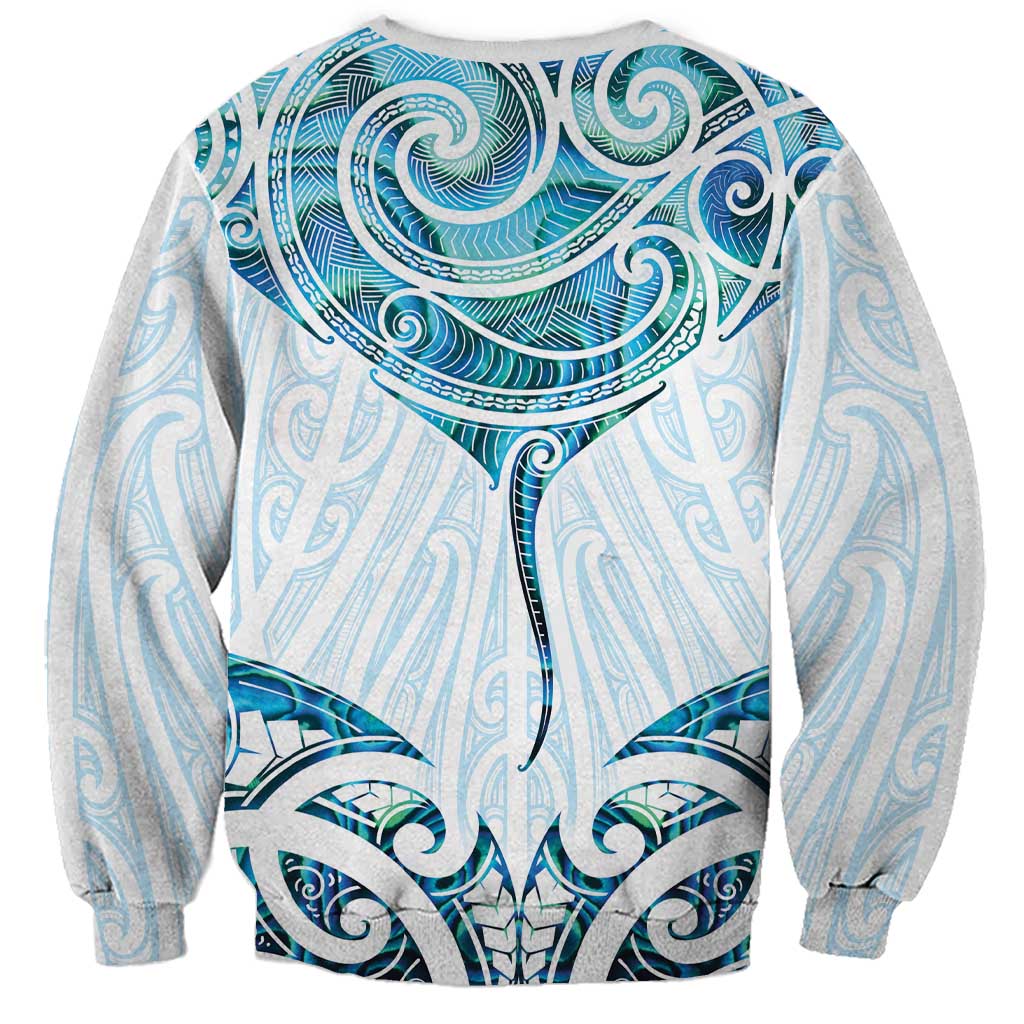 New Zealand Manta Ray Tattoo Sweatshirt Aotearoa Maori Haehae Paua Shell - Polynesian Pride