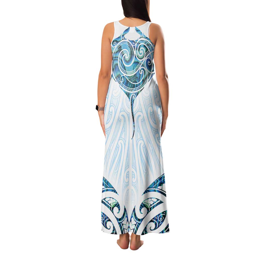 New Zealand Manta Ray Tattoo Tank Maxi Dress Aotearoa Maori Haehae Paua Shell - Polynesian Pride