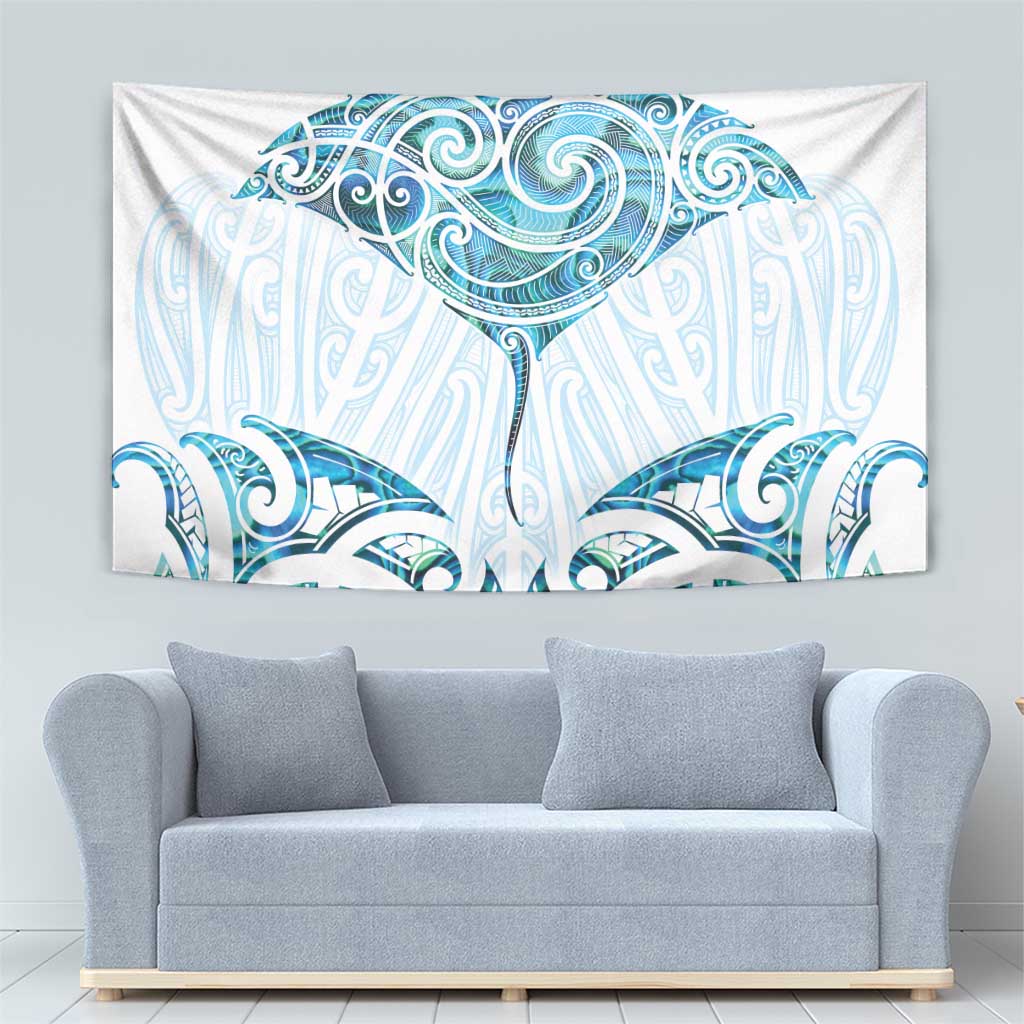 New Zealand Manta Ray Tattoo Tapestry Aotearoa Maori Haehae Paua Shell - Polynesian Pride