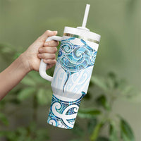 New Zealand Manta Ray Tattoo Tumbler With Handle Aotearoa Maori Haehae Paua Shell - Polynesian Pride