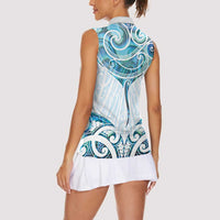 New Zealand Manta Ray Tattoo Women Sleeveless Polo Shirt Aotearoa Maori Haehae Paua Shell - Polynesian Pride