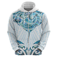 New Zealand Manta Ray Tattoo Zip Hoodie Aotearoa Maori Haehae Paua Shell - Polynesian Pride