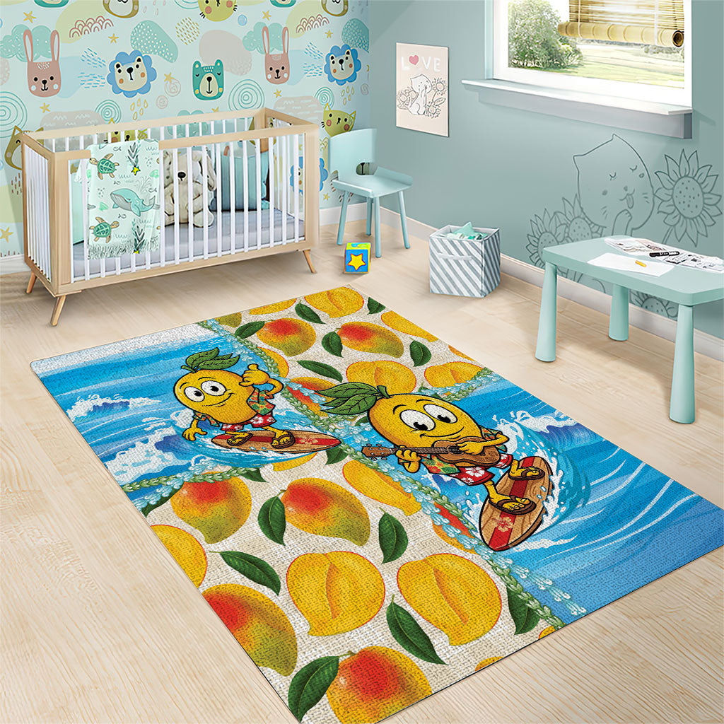 Aloha Hawaii Summer Area Rug Hawaiian Lei Surfing Mango Palaka Motifs LT14 - Polynesian Pride