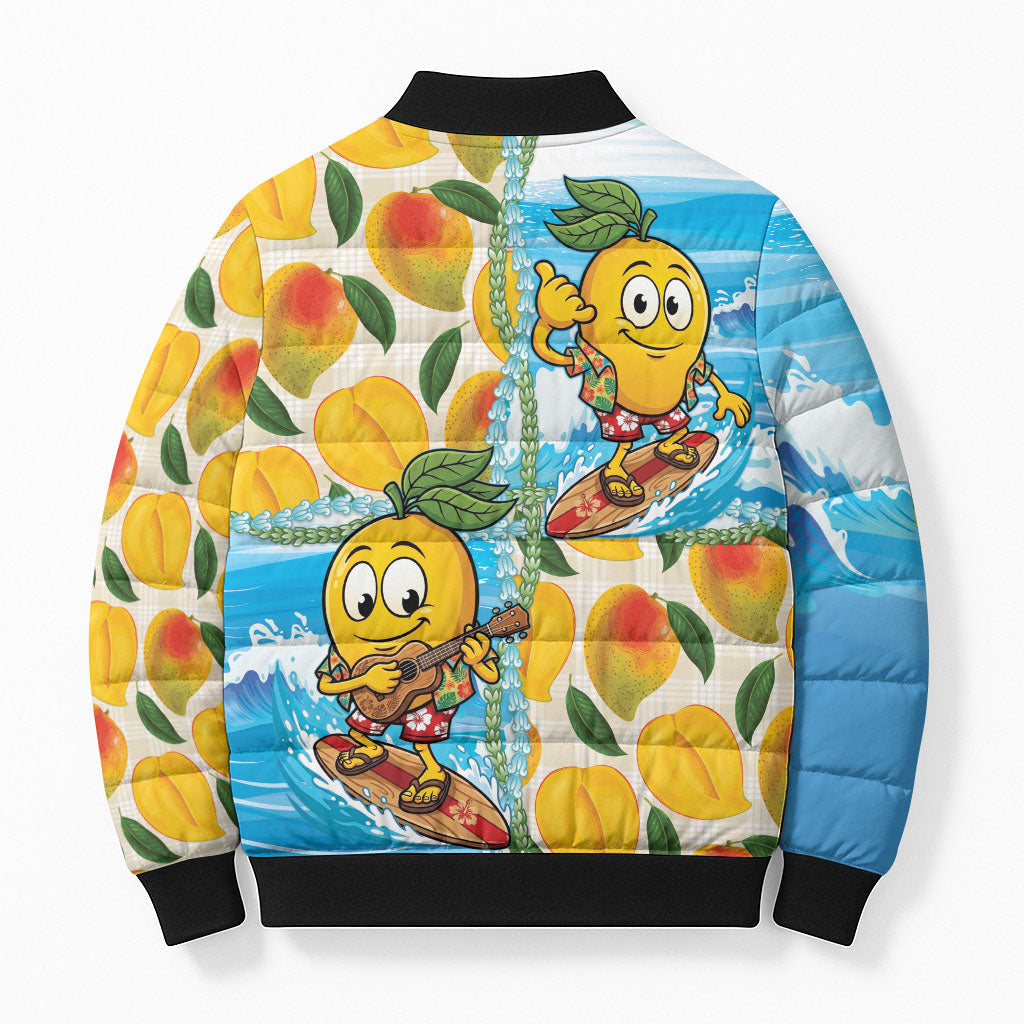 Aloha Hawaii Summer Bomber Puffer Jacket Hawaiian Lei Surfing Mango Palaka Motifs