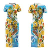 Aloha Hawaii Summer Couples Matching Short Sleeve Bodycon Dress and Hawaiian Shirt Hawaiian Lei Surfing Mango Palaka Motifs