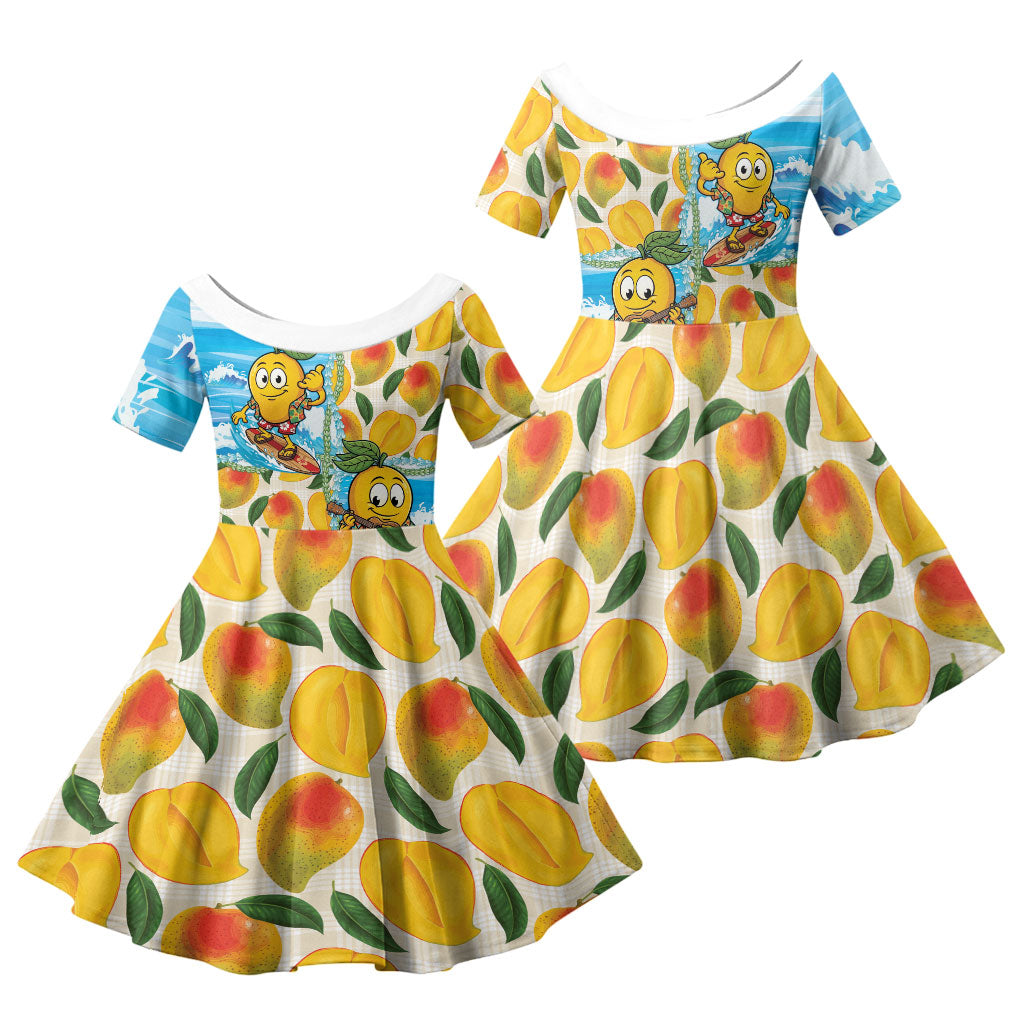 Aloha Hawaii Summer Family Matching Off Shoulder Maxi Dress and Hawaiian Shirt Hawaiian Lei Surfing Mango Palaka Motifs