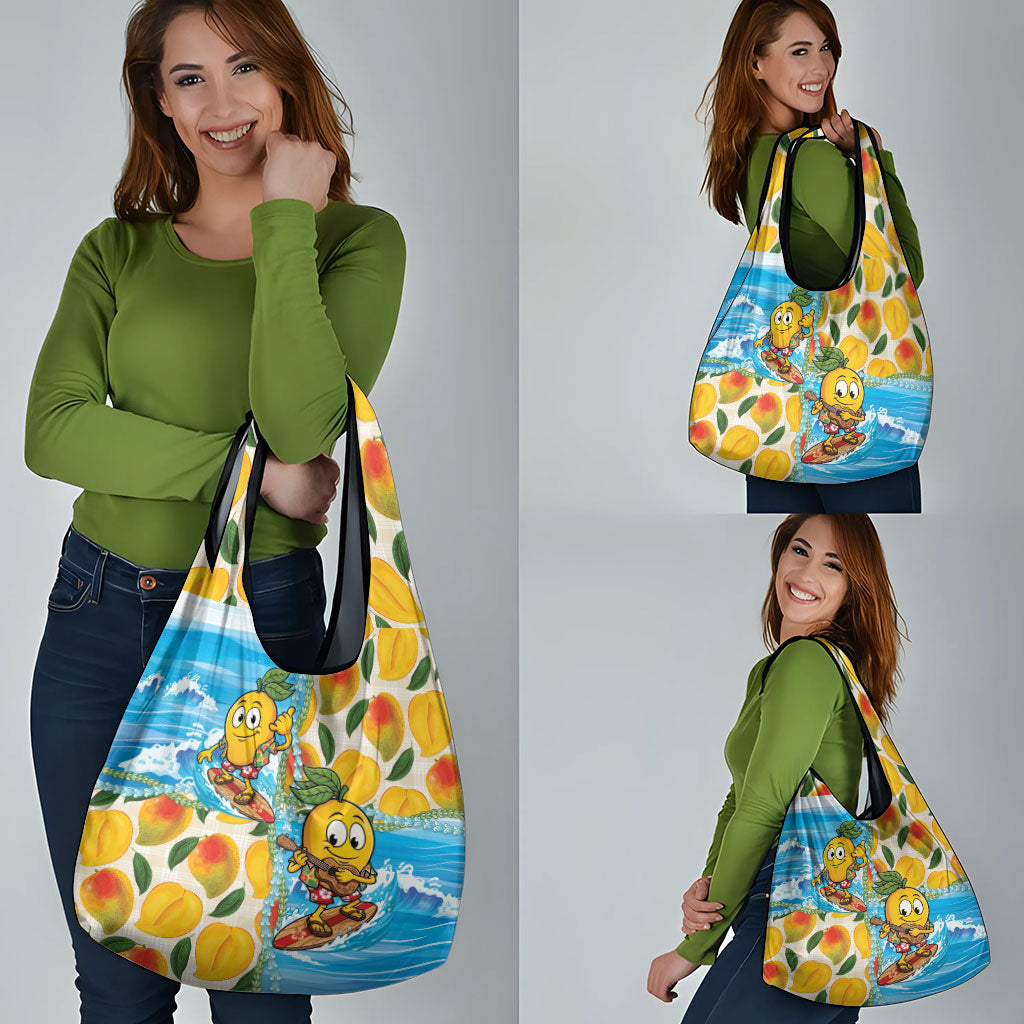 Aloha Hawaii Summer Grocery Bag Hawaiian Lei Surfing Mango Palaka Motifs