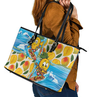 Aloha Hawaii Summer Leather Tote Bag Hawaiian Lei Surfing Mango Palaka Motifs