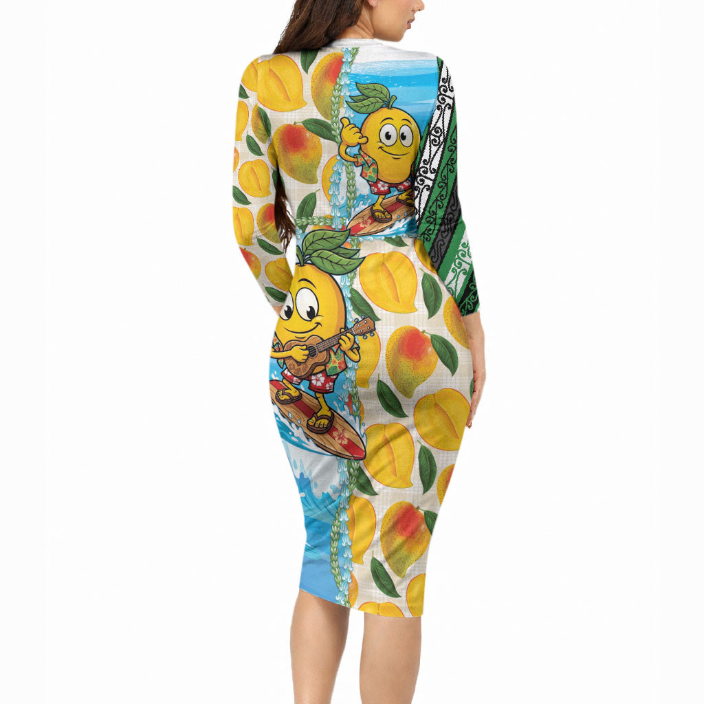 Aloha Hawaii Summer Long Sleeve Bodycon Dress Hawaiian Lei Surfing Mango Palaka Motifs LT14 - Polynesian Pride