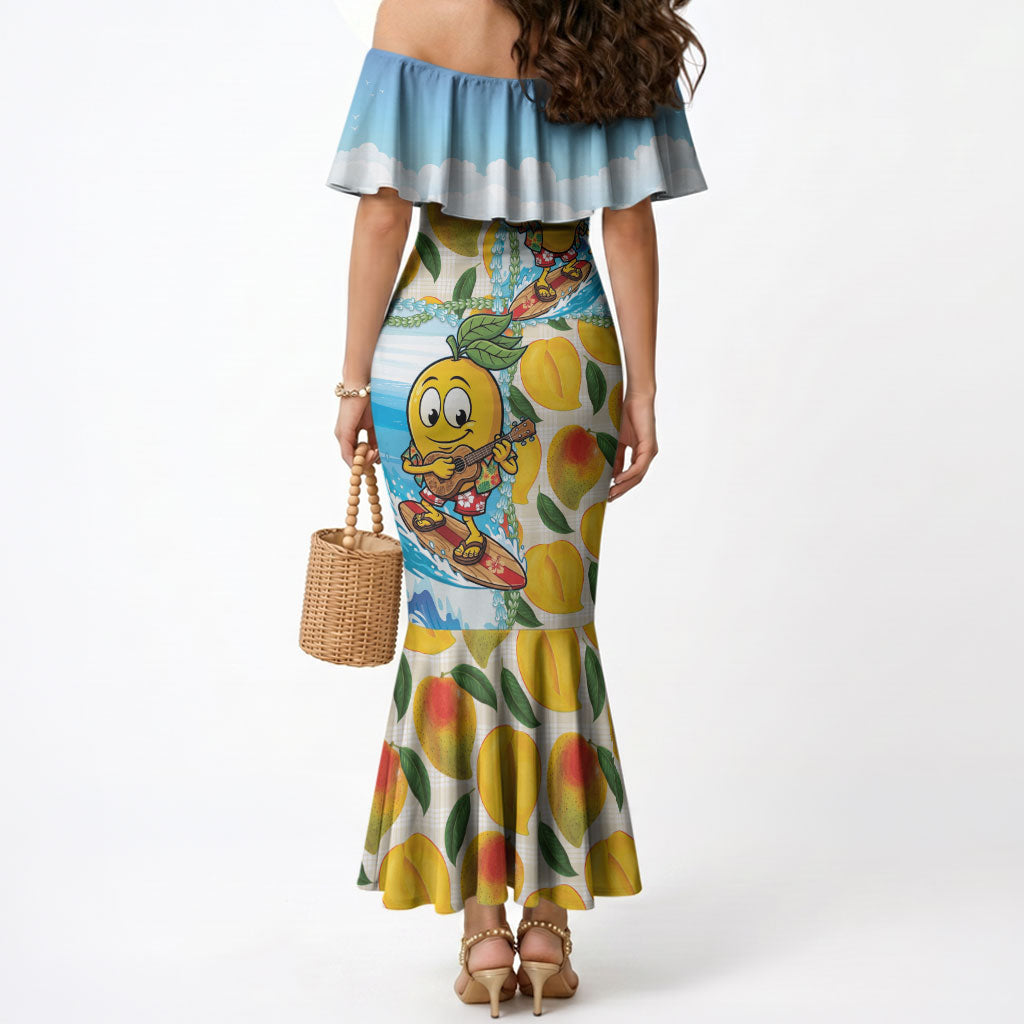 Aloha Hawaii Summer Mermaid Dress Hawaiian Lei Surfing Mango Palaka Motifs