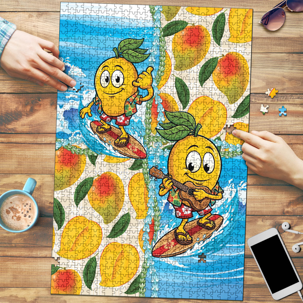 Aloha Hawaii Summer Puzzle Hawaiian Lei Surfing Mango Palaka Motifs LT14 Blue - Polynesian Pride