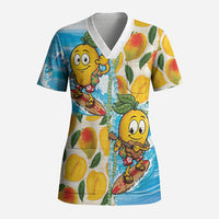 Aloha Hawaii Summer Scrub Top Hawaiian Lei Surfing Mango Palaka Motifs LT14 Adult Blue - Polynesian Pride
