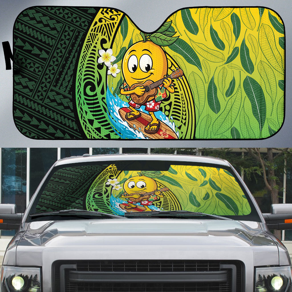 Hawaii Surfing Mango Auto Sun Shade Manako Polynesian Fish Hook LT14 Green - Polynesian Pride