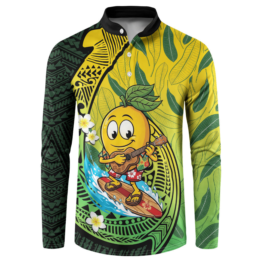 Hawaii Surfing Mango Button Sweatshirt Manako Polynesian Fish Hook LT14 Green - Polynesian Pride