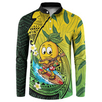 Hawaii Surfing Mango Button Sweatshirt Manako Polynesian Fish Hook LT14 Green - Polynesian Pride
