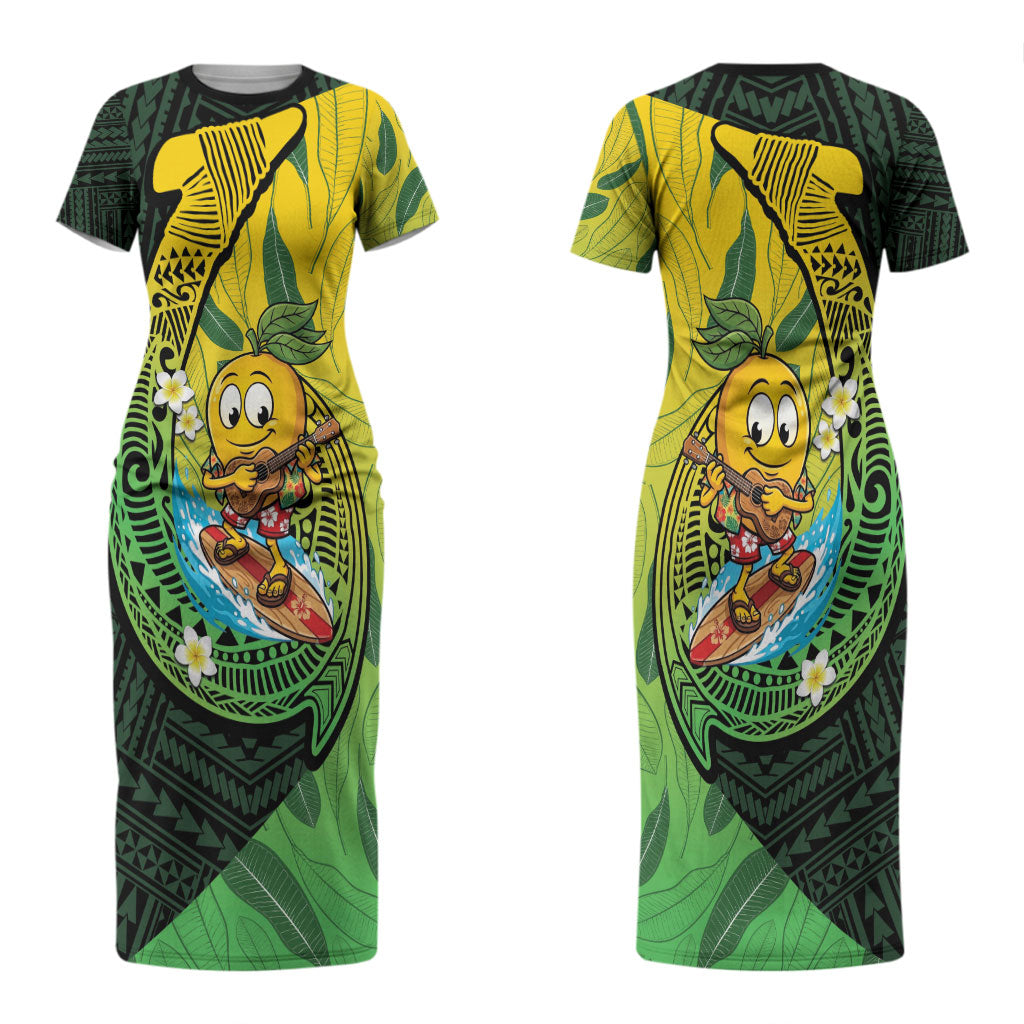 Hawaii Surfing Mango Couples Matching Short Sleeve Bodycon Dress and Hawaiian Shirt Manako Polynesian Fish Hook LT14 - Polynesian Pride