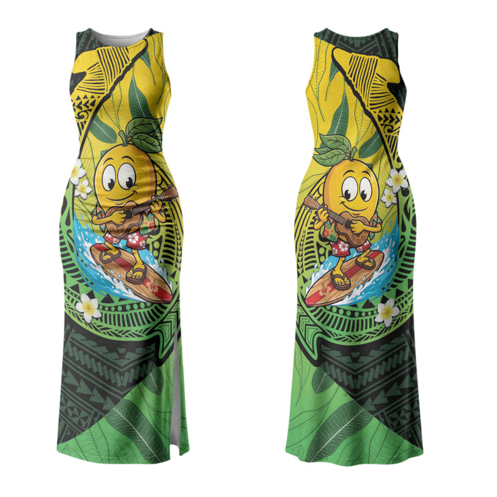 Hawaii Surfing Mango Couples Matching Tank Maxi Dress and Hawaiian Shirt Manako Polynesian Fish Hook