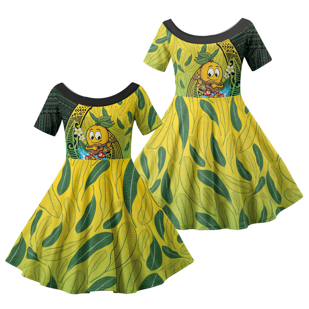 Hawaii Surfing Mango Family Matching Off Shoulder Maxi Dress and Hawaiian Shirt Manako Polynesian Fish Hook