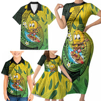 Hawaii Surfing Mango Family Matching Short Sleeve Bodycon Dress and Hawaiian Shirt Manako Polynesian Fish Hook LT14 - Polynesian Pride