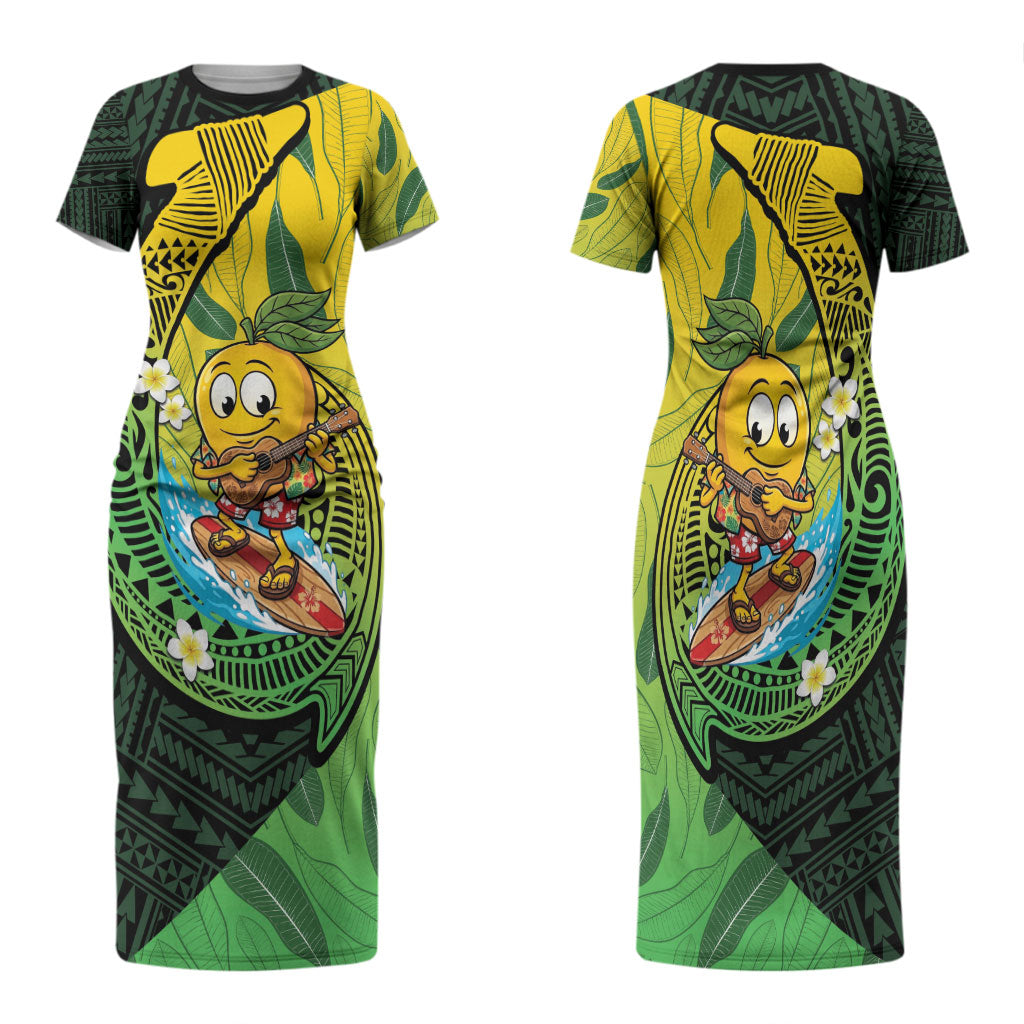 Hawaii Surfing Mango Family Matching Short Sleeve Bodycon Dress and Hawaiian Shirt Manako Polynesian Fish Hook LT14 Mom's Dress Green - Polynesian Pride