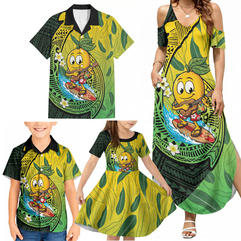 Hawaii Surfing Mango Family Matching Summer Maxi Dress and Hawaiian Shirt Manako Polynesian Fish Hook LT14 - Polynesian Pride