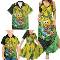 Hawaii Surfing Mango Family Matching Summer Maxi Dress and Hawaiian Shirt Manako Polynesian Fish Hook LT14 - Polynesian Pride
