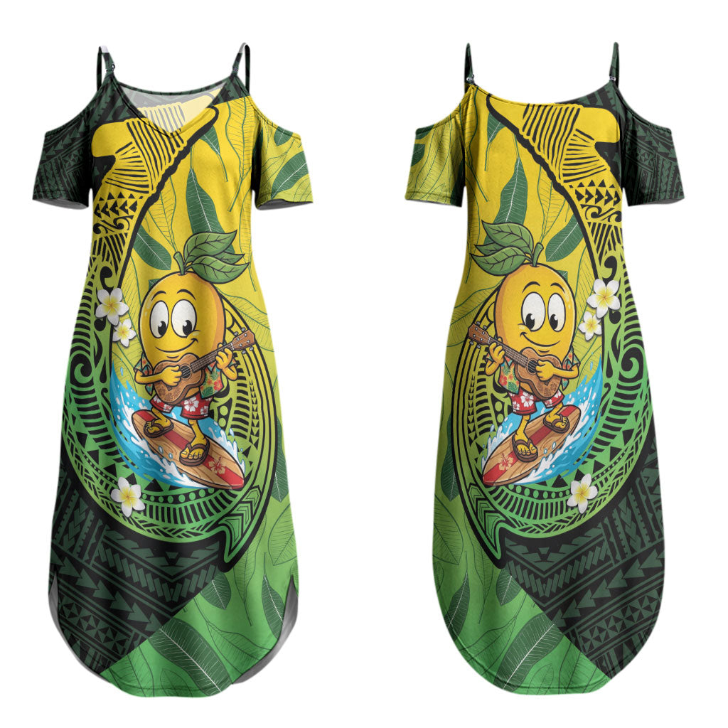 Hawaii Surfing Mango Family Matching Summer Maxi Dress and Hawaiian Shirt Manako Polynesian Fish Hook LT14 Mom's Dress Green - Polynesian Pride