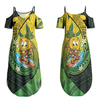 Hawaii Surfing Mango Family Matching Summer Maxi Dress and Hawaiian Shirt Manako Polynesian Fish Hook LT14 Mom's Dress Green - Polynesian Pride