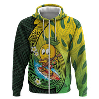 Hawaii Surfing Mango Hoodie Manako Polynesian Fish Hook LT14 Zip Hoodie Green - Polynesian Pride