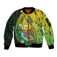 Hawaii Surfing Mango Sleeve Zip Bomber Jacket Manako Polynesian Fish Hook LT14 Unisex Green - Polynesian Pride