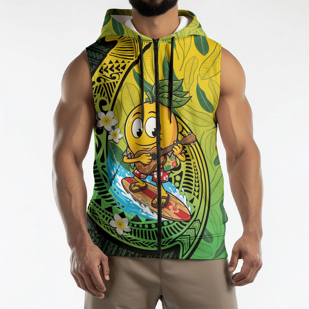 Hawaii Surfing Mango Sleeveless Zip Hoodie Manako Polynesian Fish Hook LT14 - Polynesian Pride