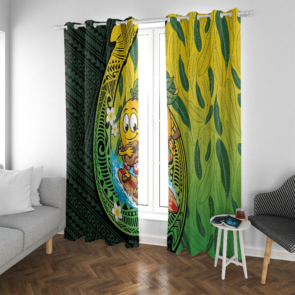 Hawaii Surfing Mango Window Curtain Manako Polynesian Fish Hook LT14 With Grommets Green - Polynesian Pride