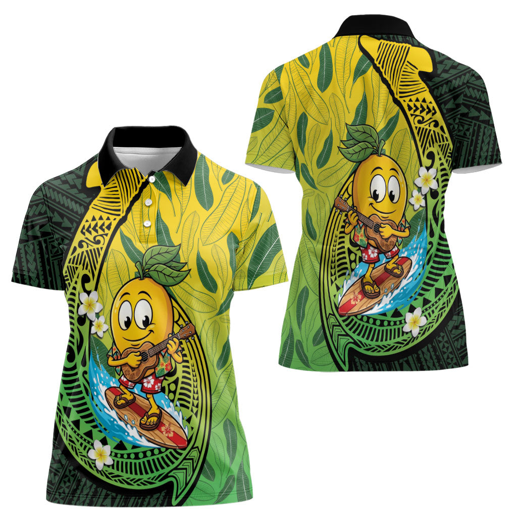 Hawaii Surfing Mango Women Polo Shirt Manako Polynesian Fish Hook