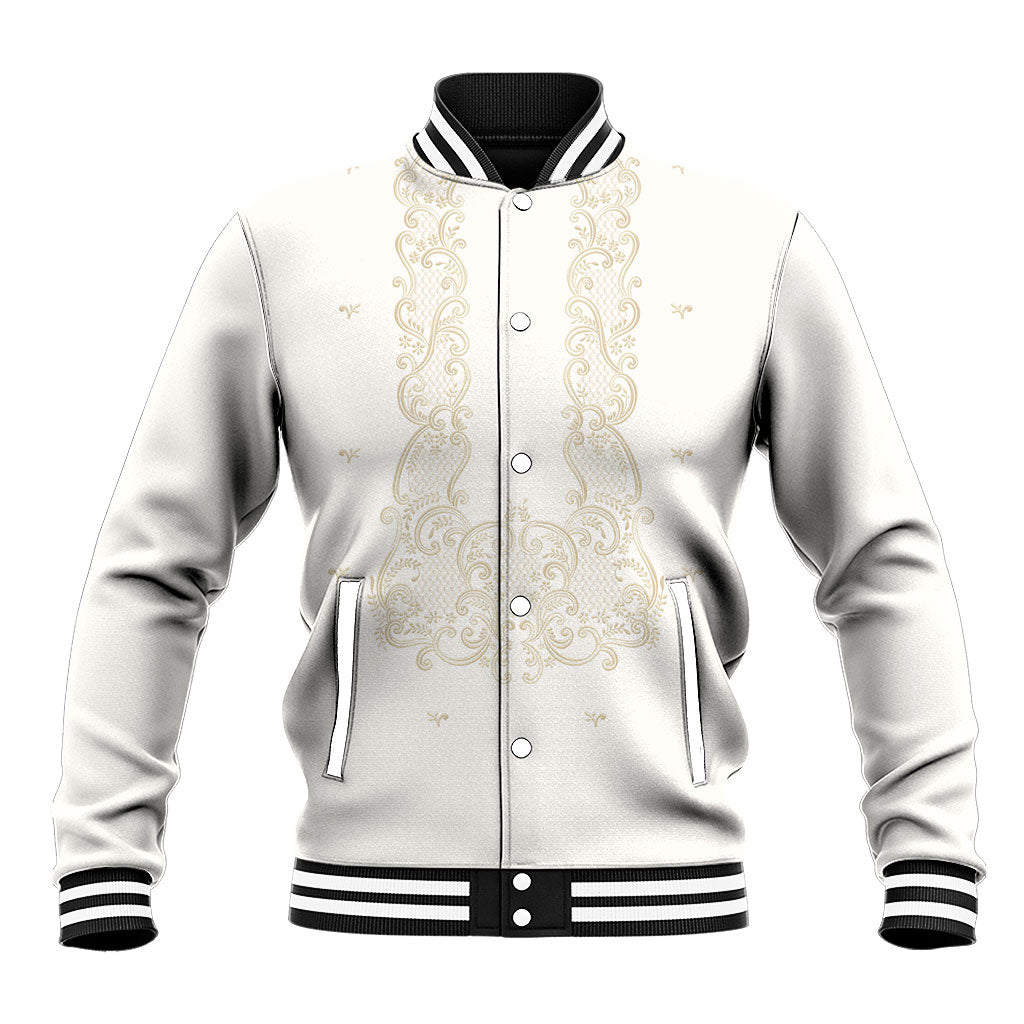 Philippines National Costume Baseball Jacket Barong Tagalog Inspired Ivory White Color LT14 Unisex Ivory White - Polynesian Pride