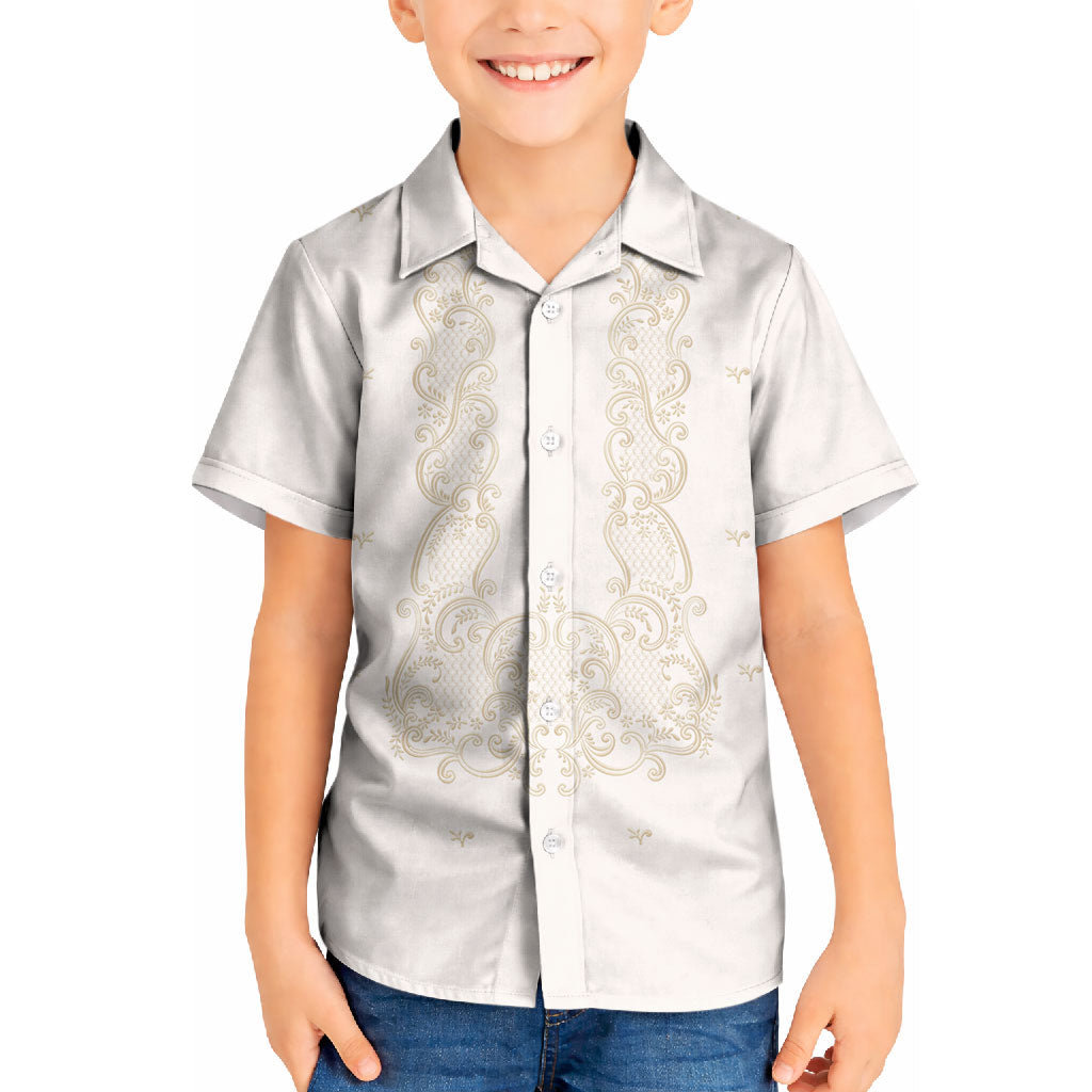 Philippines National Costume Kid Hawaiian Shirt Barong Tagalog Inspired Ivory White Color LT14 Kid Ivory White - Polynesian Pride