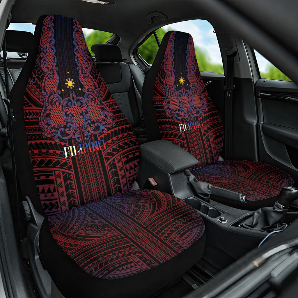 Filipino Barong Tagalog Inspired Car Seat Cover Mabuhay Philippines Festival Polynesian Pattern LT14 One Size Black - Polynesian Pride