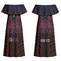 Filipino Barong Tagalog Inspired Personalised Couples Matching Off Shoulder Maxi Dress and Hawaiian Shirt Mabuhay Philippines Festival Polynesian Pattern LT14 - Polynesian Pride