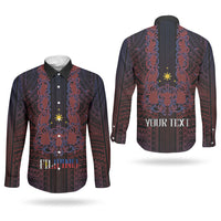 Filipino Barong Tagalog Inspired Personalised Couples Matching Off The Shoulder Long Sleeve Dress and Long Sleeve Button Shirt Mabuhay Philippines Festival Polynesian Pattern LT14 - Polynesian Pride